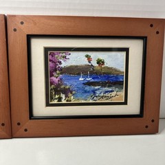 Julia Renigado Oil on Tapa (2) 2005 Hand Painted Art Maui Hawaii Beach Scene