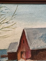 Frederick J Pearsall Landscape Painting Winter Barn Snow Vintage Rhode Island RI