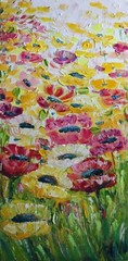 Wild Poppies Painting 20×40 Original Oil Floral Wall Art