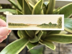 Original watercolor landscape triptych painting. “Golden hour on the Lakes” OOAK