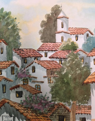 Orig Signed Marco Antonio Diaz Watercolor – Village Street Scene ~ 9.75″ x 6.75″