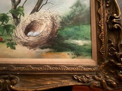 BEAUTIFUL MAX KARP ENAMEL ON COPPER BIRDS NEST BUILT IN STRAWB FIELD ART WORK