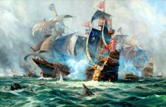 Warship Ship Naval Battle Oil Painting Giclee Print Canvas