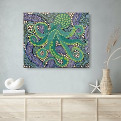 Original Octopus Painting Sea Animals Art Nautical Coastal Seascape 24*20 in