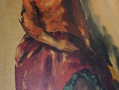 VTG Signed Original Painting MJ Gottfried? Long Hair Woman Red Dress Colorful