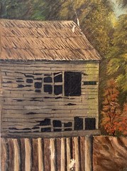🔥 Antique Old American Southern Folk Art River Landscape Oil Painting, 1860s