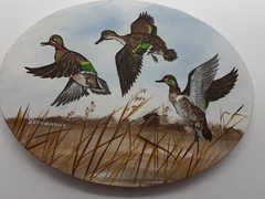 Signed Painting Ducks In Flight B. REICHENBACH beach marshlands sky Art Beach