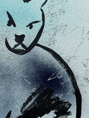 Original Signed Mixed Media Art Abstract Cat Line Drawing Painting 11×14 OOAK