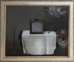 Back Stained Glass Croatian Franjo Francina Dolenec Still Life Sign Framed 1962