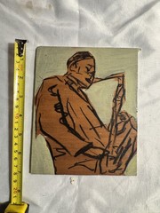 Original Jazz John Coltrane Painting on Wood Panel OOAK 6×8