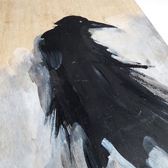 Original Painting Crow Raven Black Bird Art Expressionism Cradled Wood Signed 6″