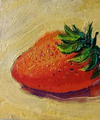 Strawberry, Painting Original Art Impression Oil Painting 4.7 x 5.5 in