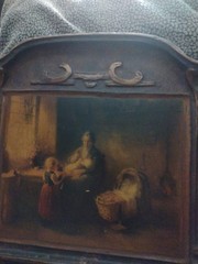 „Mother and ChilPdren In Interior“ eernard De Hoog Original Signed Oil On Board.