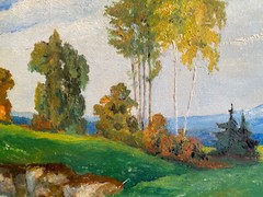 ::ÖLGEMÄLDE 1912 HÜGELIGE LANDSCHAFT MIT WIESEN BIRKEN BERGEN IN DRESDEN