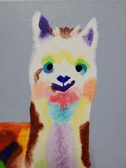 Alpaca Llama Colorful Animal oil painting Abstract portrait original 12×20