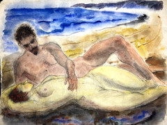 Male and Female Figures–Bertram Hartman–Watercolor–20th Century NYC Modernist