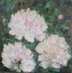 peonies original oil painting, white peonies wall art, square flower painting