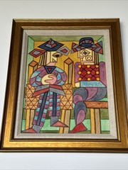 Mid Century Painting Abstract Cubist Cubism Portrait Modernism Vintage Signed