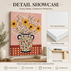 Sunflower Vase Canvas Wall Art Pink Floral Print Cottagecore Kitchen Decor
