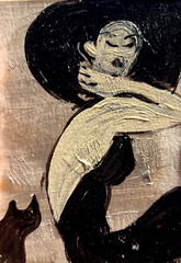 ORIGINAL ACEO PAINTING Woman Cat Black Kitten Miniature Card By Carole Collins