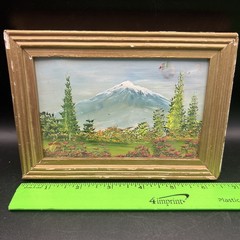 Vintage Miniature Framed Oil Painting Snowy Mountain Gold Frame 6.5 X 4.5 Signed