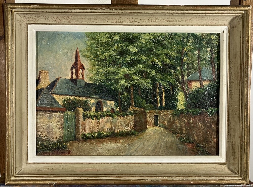 French School Early 20th Century View of a French Village Signed at Bottom Left