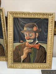 Vintage Pair Framed Emmett Kelly Sad Clown Hobo Paint By Number ID12x16 OD15x19