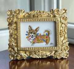Corgi Dog mini watercolor print of original painting • vintage ornate frame