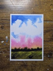 ACEO *Art Print Watercolor „Cat’s in a field“ 2.5″ x 3.5″ El_duderino_art
