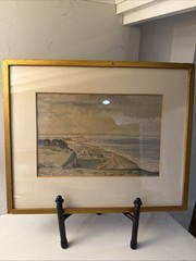 Framed Watercolor Painting Coastal Seascape Signed