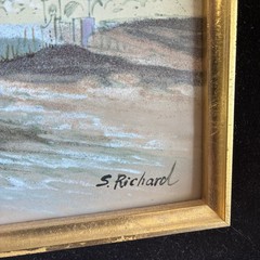 Vintage Enamel On Copper Painting Signed S. Richard Framed 4×6