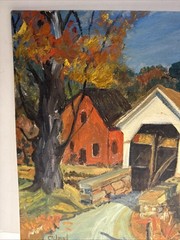 Vintage Original Painting 16”x20” Rural Covered Bridge Oil On Board Signed, ‘63