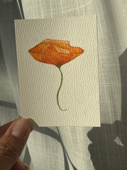 Original Mini Floral Watercolor, Hand Painted California Poppy, Unframed