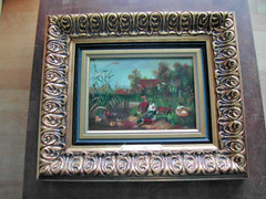 Enten .Teich Idylle .Josef Hofbauer Senior.Öl auf Holz.Original.33 x 28 cm