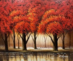 Original B. Lopez Autumn Landscape Oil Painting Signed Mixed Media Art 24″x20″