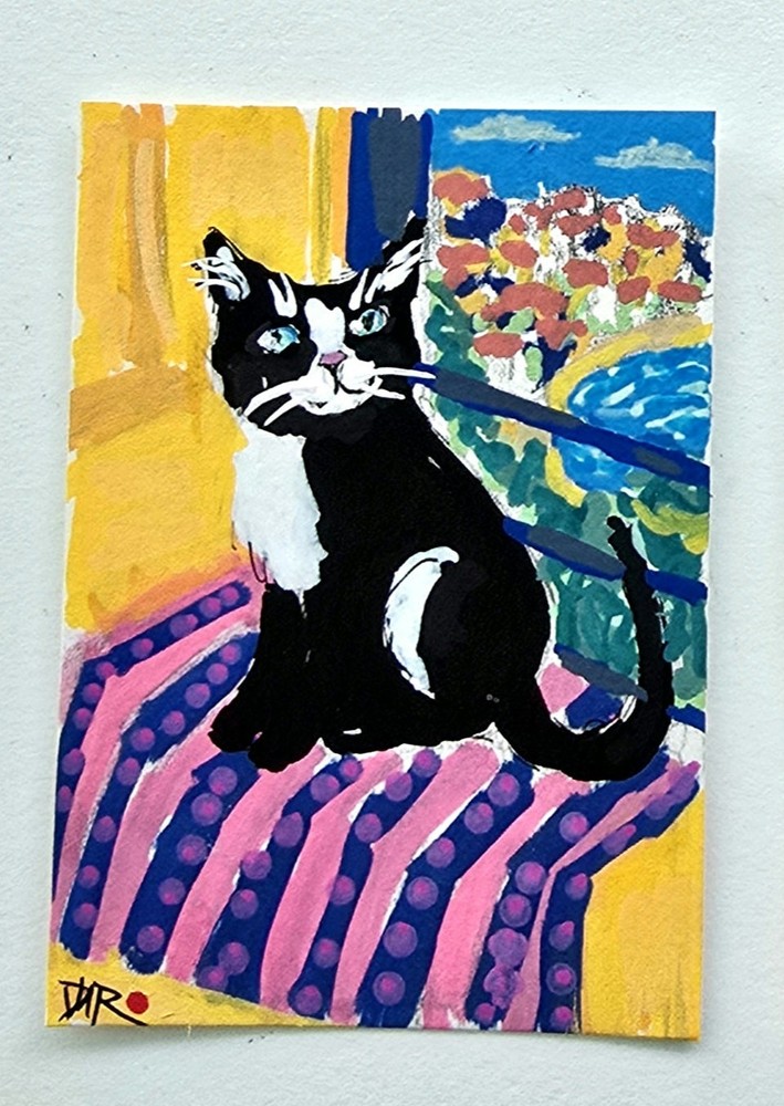 Original ACEO B/W Cat Mediterranean Town Sitges/Catalonia Dulce Maria Rico“PACO“