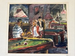 Antique Wpa Painting Pool Tables Hall Bar Portrait Ashcan Signed Mystery 1940’s