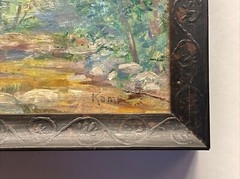 Signed Komp Miniature Impressionist Oil Painting of A Rocky Creek In The Woods