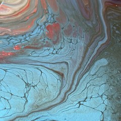 Acrylic Pour Painting Blue Red Black Abstract on canvas original