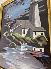 Lighthouse W/ Seagulls Sea, Ocean Landscape Paint By Numbers, Blk Felt 10 x 13
