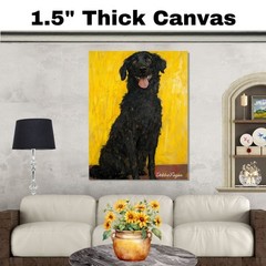 Black Dog Portrait Art on Yellow-Orange Flat Rolled, Framed or Wrapped Canvas