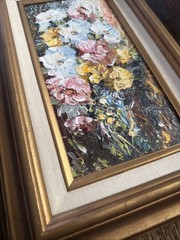 Vintage Oil Painting By H.M. Cooper 80’s Raised Oil Pastels 17”x11” Linen & Wood