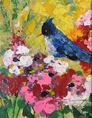 BIRD PAINTING FRAMED acrylic Signed „Spring Scented“ 14×11 by Steven G. Graff