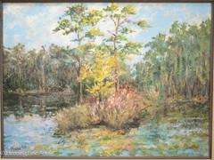 Beautiful Florida Impressionist Landscape Painting by Linda Hauser Cypress 23×29