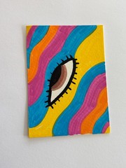 ACEO Art Card Original Mixed Media Paint ATC 2.5″ x 3.5″ Eye Trippy Whimsical