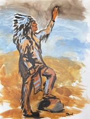 Native American Warrior Painting 11×14 Original Canvas Western Figurative Art