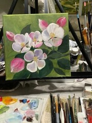 Apple Tree Blooming Spring Floral Original Painting Oil 20.5×20.5cm On eBay