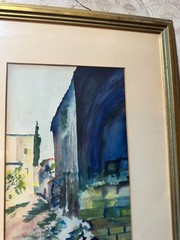 A Deimel „City Street And Landscape Scene“ Watercolor Painting – Signed /Framed