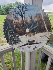Large 19.5″ Round Hand Painted Artist Signed Metal Saw Blade;NATURE SCENE!!!!