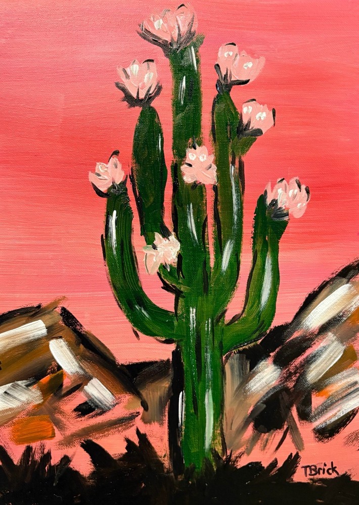 Saguaro Cactus Desert Painting Original 11×14 Southwest Sunset Acrylic Wall Art